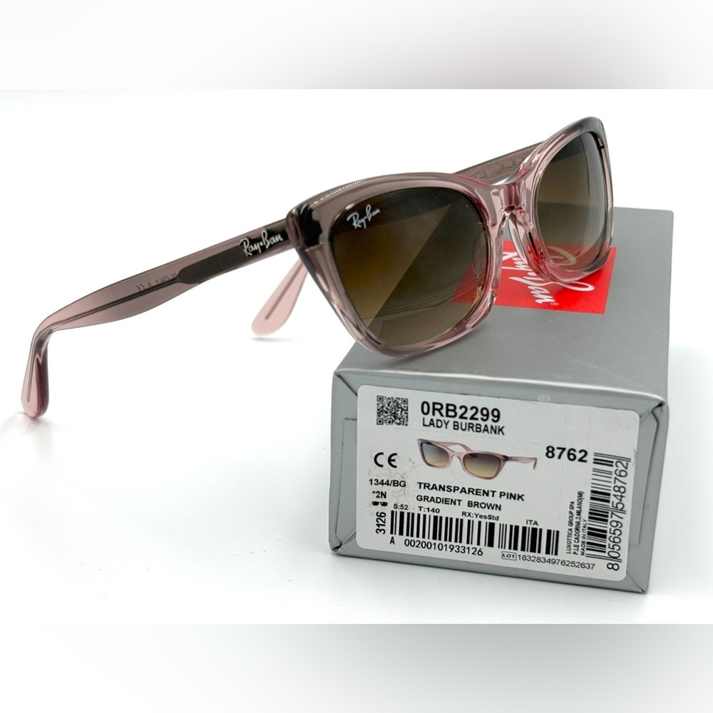 Ray-Ban Pink Transparent Frame Sunglasses with Brown Gradient Lenses - Picture 2 of 11